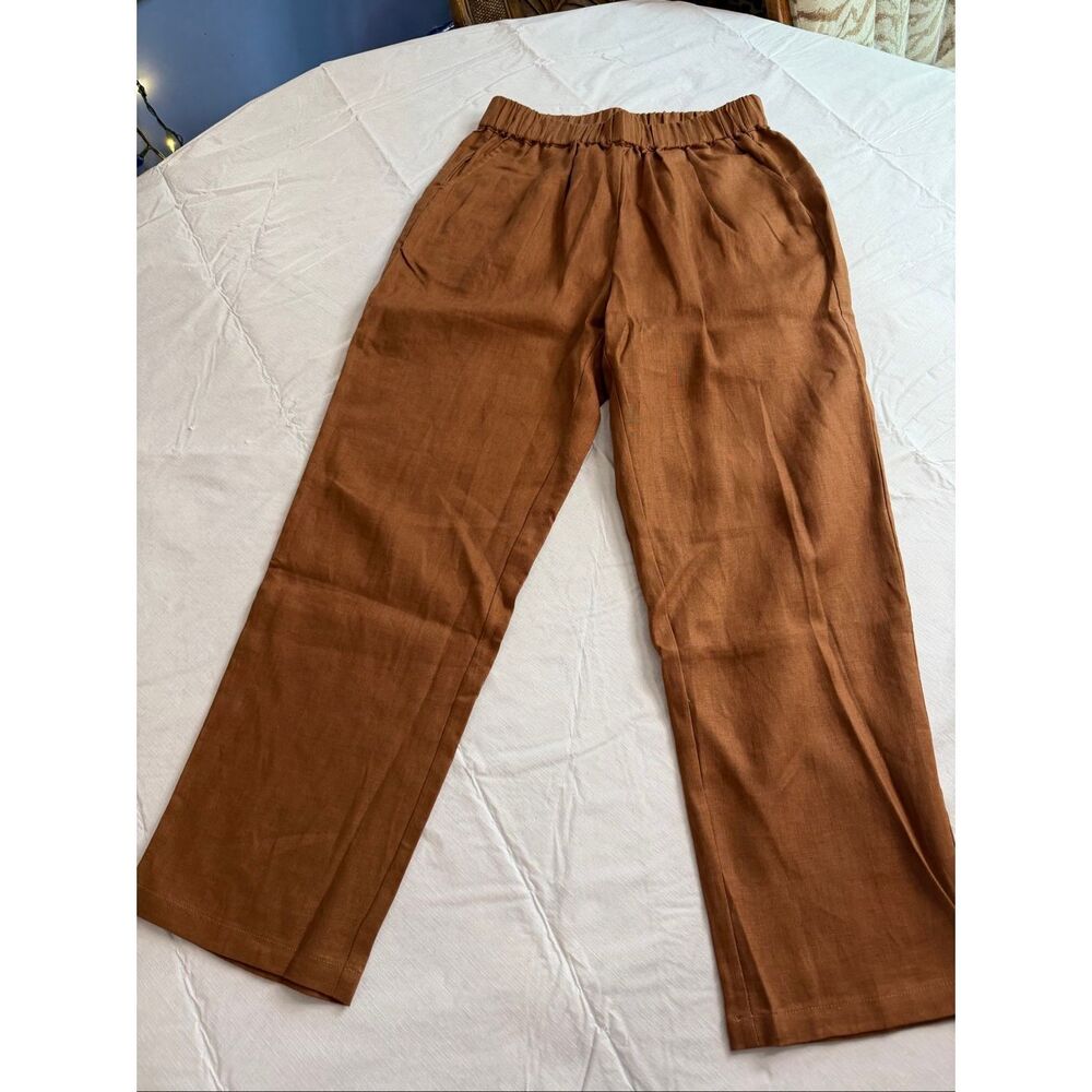 NWT Lintico Brown Linen Pull On Pants Size Medium New